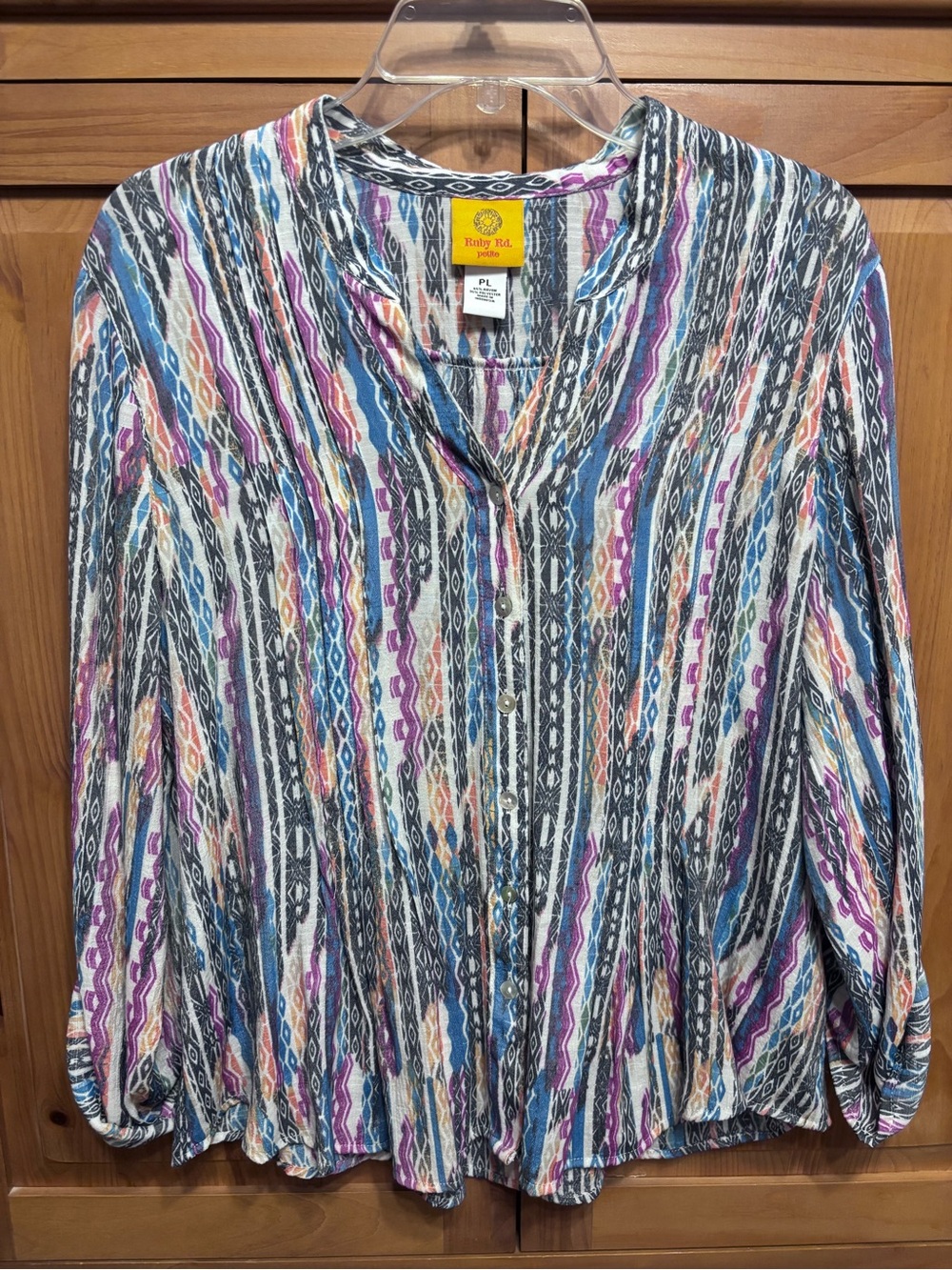 Ruby Rd. Multicolor Vertical Stripe Button-Down Shirt - Picture 1 of 3
